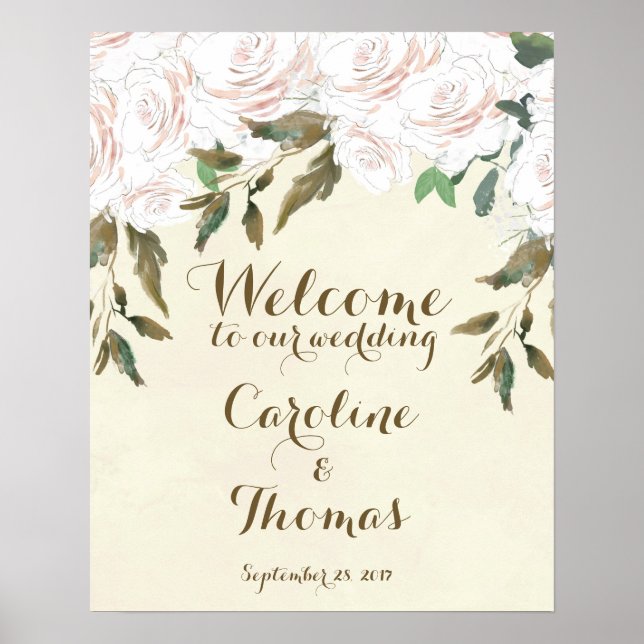 Póster Cartaz de boas-vindas de casamento elegante floral (Frente)