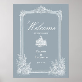 Poster Cartaz de Boas-Vindas de Casamento em Azul Ardósia