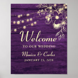 Poster Cartaz de Boas-Vindas de Casamento em Madeira Rúst
