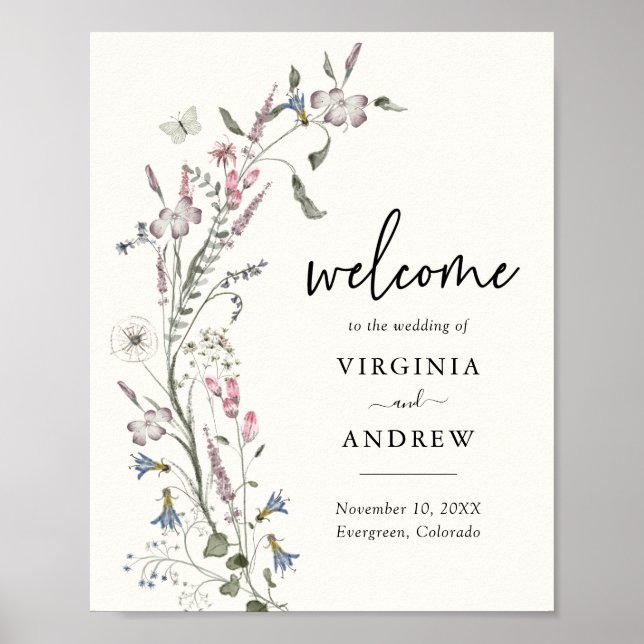 Poster Cartaz de Boas-Vindas de Casamento Floral (Frente)