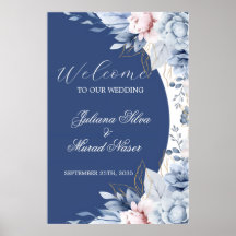 Cartaz de Boas-Vindas de Casamento Floral Azul Des