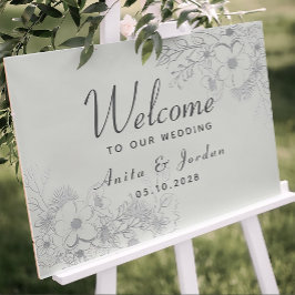 Poster Cartaz de Boas-Vindas de Casamento Floral Azul Emp