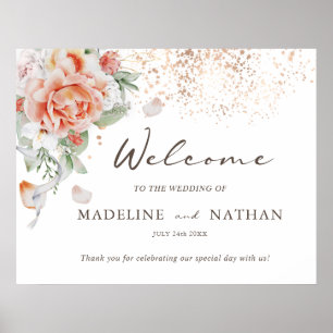 Poster Cartaz de Boas-Vindas de Casamento Floral Branco e