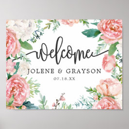 Poster Cartaz de Boas-Vindas de Casamento Floral de Verão