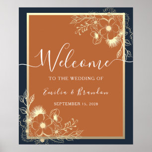 Poster Cartaz de Boas-Vindas de Casamento Floral Dourado