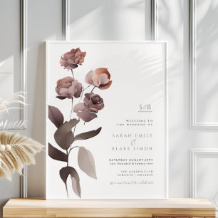 Poster Cartaz de Boas-Vindas de Casamento Floral Rosa Rox