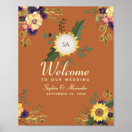Poster Cartaz de Boas-Vindas de Casamento Girassol