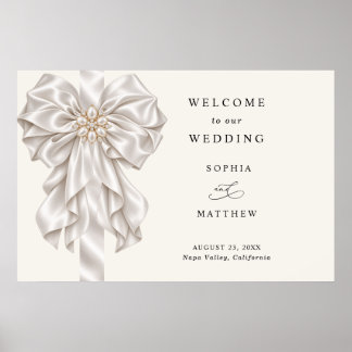 Poster Cartaz de Boas-Vindas de Casamento Pérola com Laço
