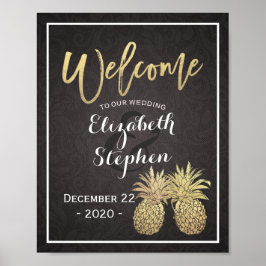 Poster Cartaz de Boas-Vindas de Casamento Preto Dourado A