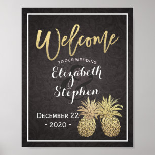 Poster Cartaz de Boas-Vindas de Casamento Preto Dourado A