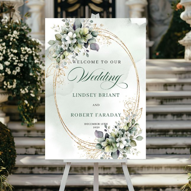 Poster Cartaz de Boas-Vindas de Casamento Rústico Boho co (Rustic Boho Greenery Wedding Welcome Poster)