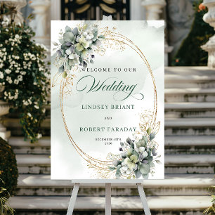 Poster Cartaz de Boas-Vindas de Casamento Verde Romântico