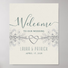 Poster Cartaz de Boas-Vindas de Casamento Verde Sálvia