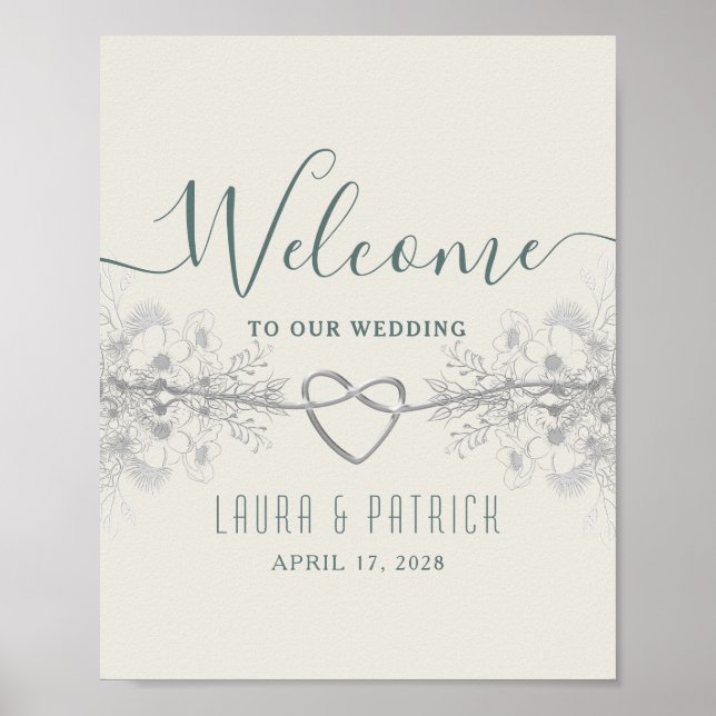 Poster Cartaz de Boas-Vindas de Casamento Verde Sálvia (Frente)