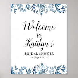 Poster cartaz de boas-vindas de chá de panela floral azul