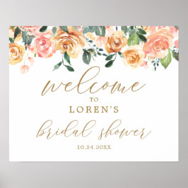 Poster Cartaz de Boas-Vindas de Chuveiro de Noiva Floral 