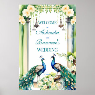 Poster Cartaz de boas-vindas do casamento indiano Peacock