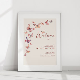 Poster Cartaz de Boas-Vindas do Chá de Noiva Borboleta Bo