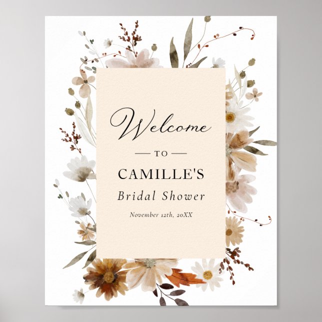 Poster Cartaz de Boas-Vindas do Chá de Noiva Floral Boho (Frente)