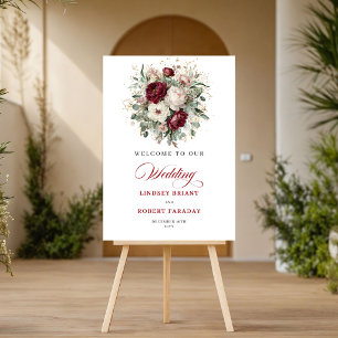 Poster Cartaz de Boas-Vindas Floral Borgonha Romântico Mo