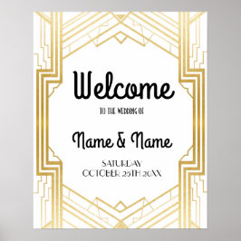 Póster Cartaz de Boas-Vindas Gatsby Art Déco Dourado Cart