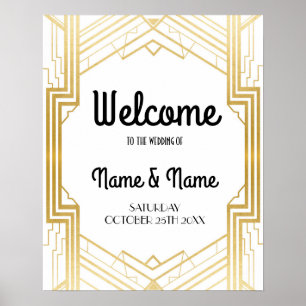 Póster Cartaz de Boas-Vindas Gatsby Art Deco Dourado Cart