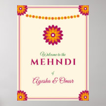 Cartaz de Boas-Vindas Marigold Mehndi Casamento De