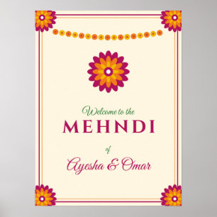 Poster Cartaz de Boas-Vindas Marigold Mehndi Casamento De