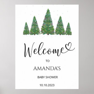 Poster Cartaz de boas-vindas para chá de bebê com árvores