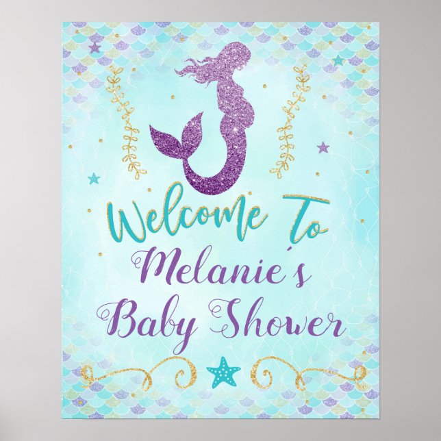 Poster Cartaz de Boas-Vindas para Chá de Bebê de Sereia F (Frente)