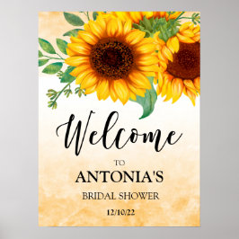 Poster Cartaz de Boas-Vindas para Chá de Noiva de Girassó