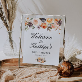 Poster cartaz de boas-vindas para chá de noiva floral de