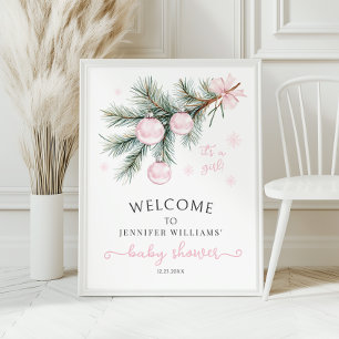 Poster Cartaz de Boas-Vindas para Chás de Bebê Natal Rosa