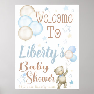 Poster Cartaz de Boas-Vindas para Chás de Bebê Urso Teddy