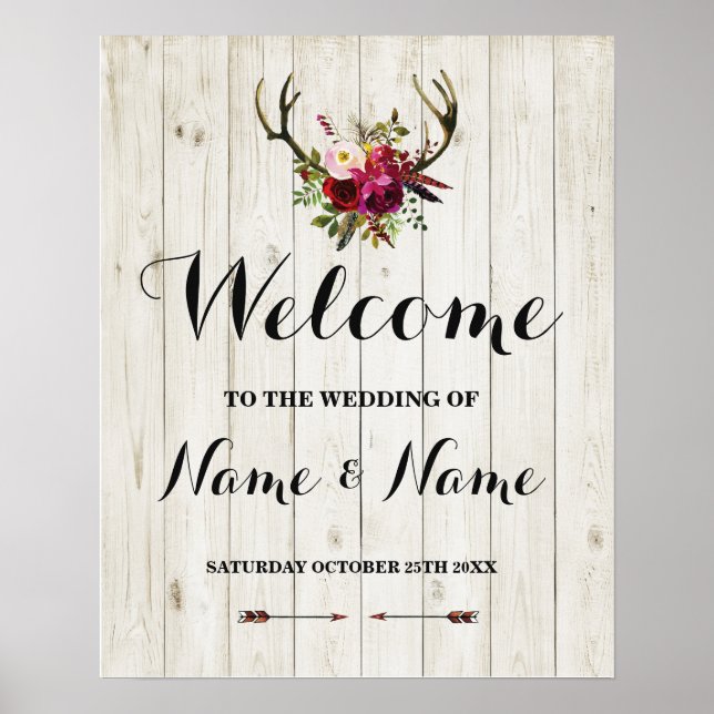 Poster Cartaz de Boas-Vindas Sinal de Galhada Casamento C (Frente)