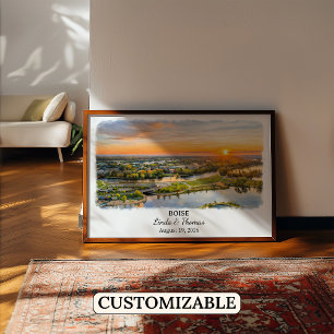 Poster Cartaz de Boise Idaho, Aquarela, Personalizado