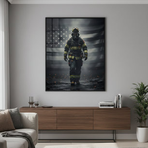 Poster Cartaz de Bombeiro Heroico Caminhando Através da F