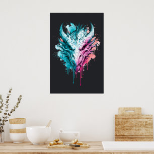 Poster Cartaz de Borrão de Dragão Neon Pastel