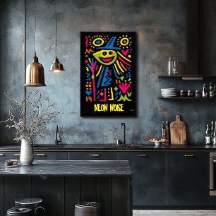 Poster Cartaz de Bruxa Neon – Desenho Vibrante de Arte Po