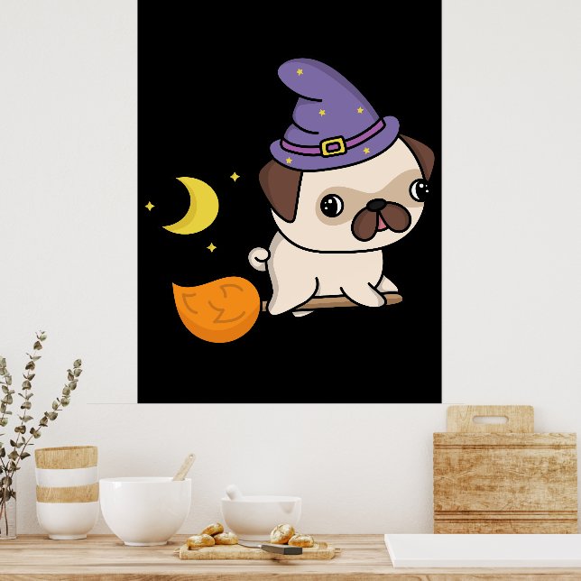 Poster Cartaz de Bruxa Pug (Cozinha)