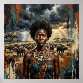 Poster Cartaz de Búfala de Mulher Africana, Arte da Rainh