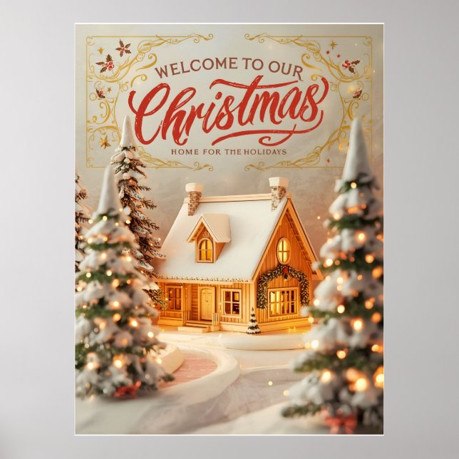 Poster Cartaz de Cabana de Natal Aconchegante (Frente)
