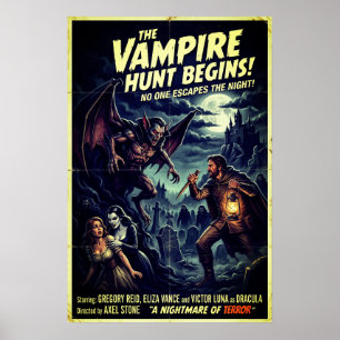 Poster Cartaz de Caça a Vampiros Vintage Arte Gótica de P