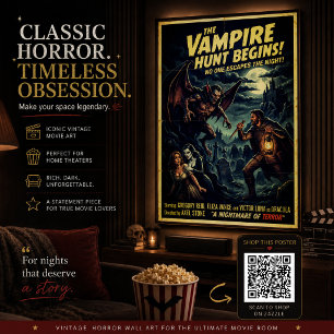Poster Cartaz de Caça a Vampiros Vintage Arte Gótica de P