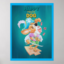 Poster Cartaz de Cachorro Pirata Feliz 