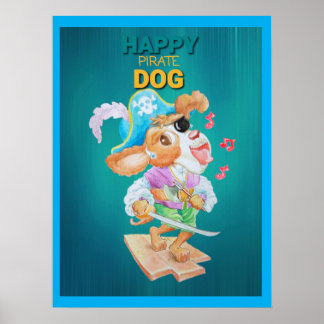 Poster Cartaz de Cachorro Pirata Feliz