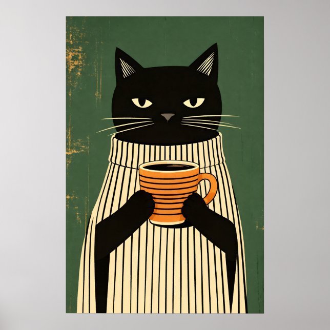 Poster Cartaz de Café Black Cat, Arte de Parede Minimalis (Frente)
