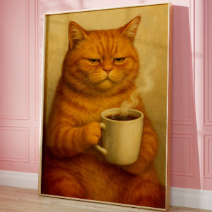Poster Cartaz de Café do Gato Mal-Humorado Engraçado Arte