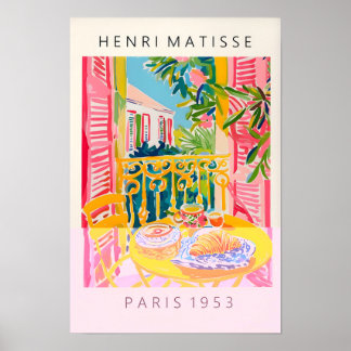 Poster Cartaz de Café e Croissant, Arte no Estilo Matisse