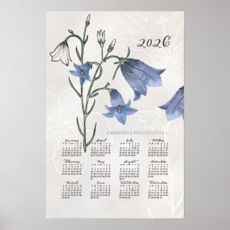 Poster Cartaz de Calendário 2026 Floral Azul Campainha